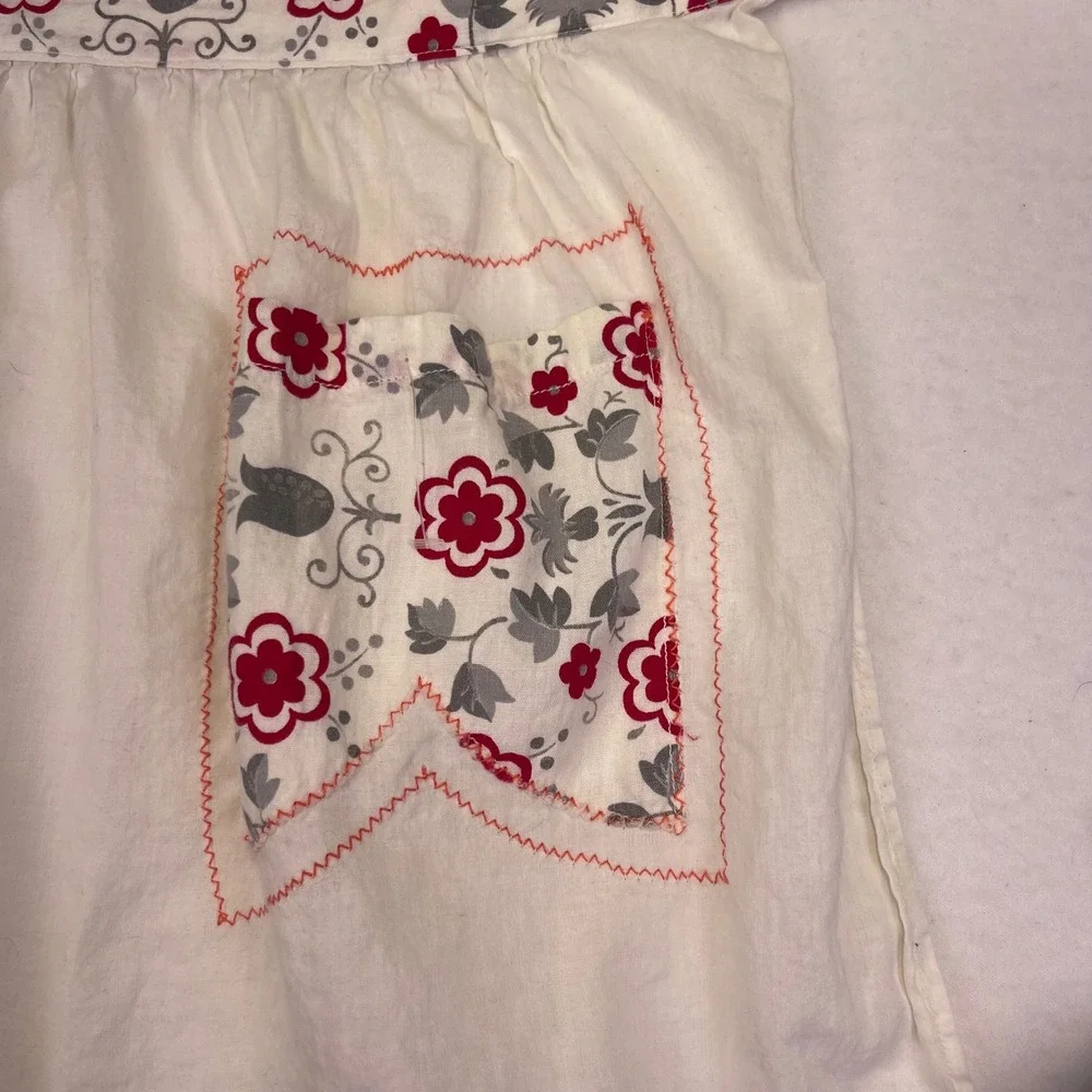 Vintage Half Apron White Red Gray Floral Pocket Kitchen Hostess Apron‎